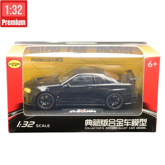 1/32 Nissan Skyline GTR R34 JDM Toy Car Model Diecast Vehicle Miniature Sound & Light Pull Back Collection Gift Children Boy