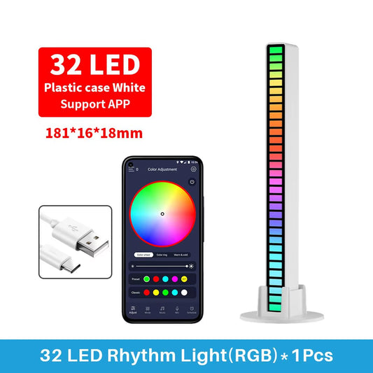 RGB Lamp Sound Control Pickup Light 32 LED Strip Lights Smart App Control Color Lamp Ambient Light for Home Computer Room Decor