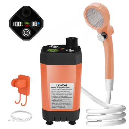 Camping Shower Pump RV Outdoor Shower Kit Camp Shower W/Full Screen Intelligent Digital Display Adjustable 6000Mah Shower Kit