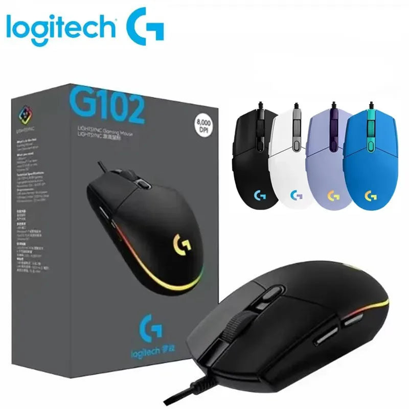 G102 Mouse USB Wired Gaming Mouse 8000 DPI Rainbow Optical Effect Screen for Pc/Mac Computer and Laptop