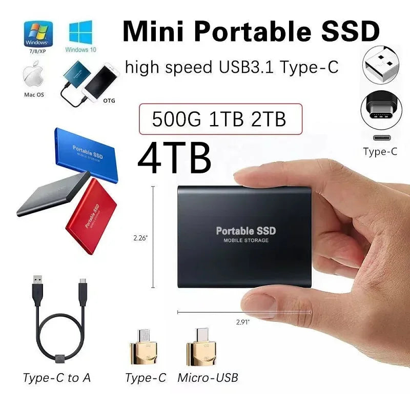 2024 New High-Speed External Hard Drive 500GB 2TB 4TB 8TB USB3.1 SSD 2.5 Inch Portable SSD 16TB Hard Disk for Laptop PS4