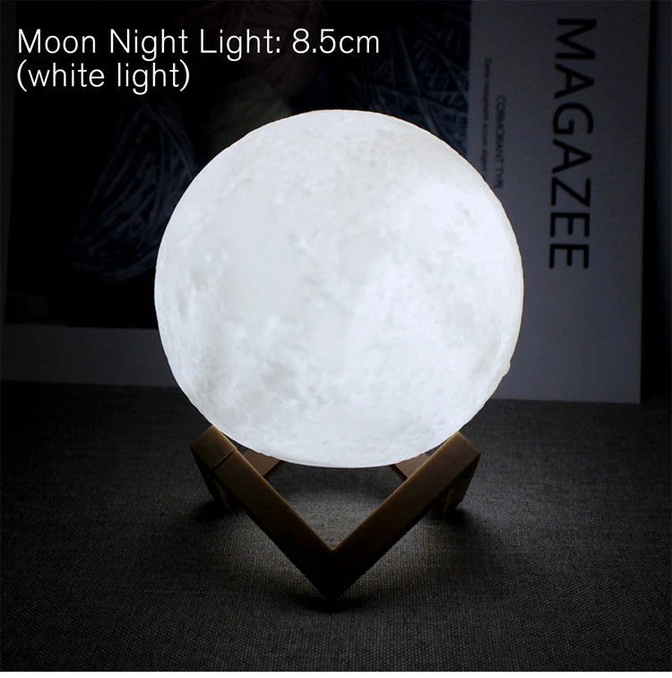 8Cm Moon Lamp LED Night Light Battery Powered with Stand Starry Lamp Bedroom Decor Night Lights Kids Gift Moon Lamp